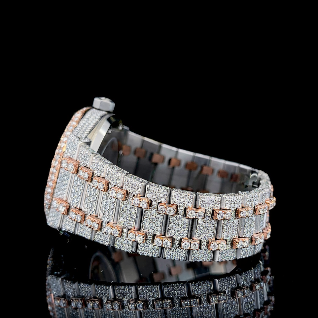Iced Out Two Tone Rose Gold Moissanite Diamond Watch AP Inspired