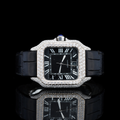 Roman Numerals Black Dial Black Leather Strap Moissanite Diamond Watch Carti Inspired
