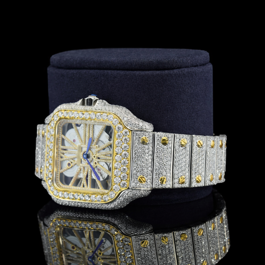 Iced Out Two Tone Gold Skeleton Luxury Moissanite Watch Carti Inspired