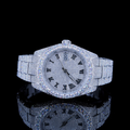 Fully Iced Out White Dial Roman Black Numerals Moissanite Watch Rollie Inspired