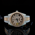 Roman Numerals Rose Gold Dial Two Tone Iced Out Moissanite Watch Rollie Inspired