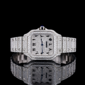 Black Arabic Numerals Bust Down White Dial Santos Style Moissanite Diamond Watch Carti Inspired