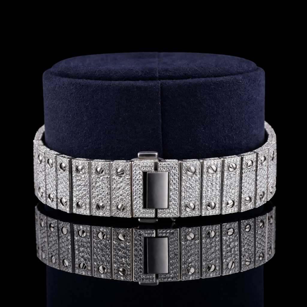 Black Arabic Numerals Bust Down White Dial Santos Style Moissanite Diamond Watch Carti Inspired