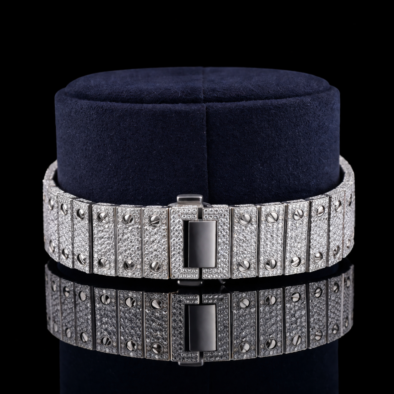 Black Arabic Numerals Bust Down White Dial Santos Style Moissanite Diamond Watch Carti Inspired