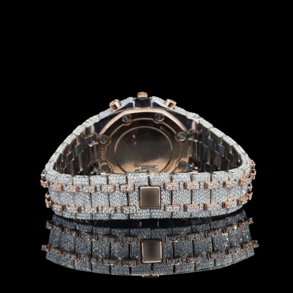Iced Out Two Tone Rose Gold Chronograph Moissanite Watch AP Inspired