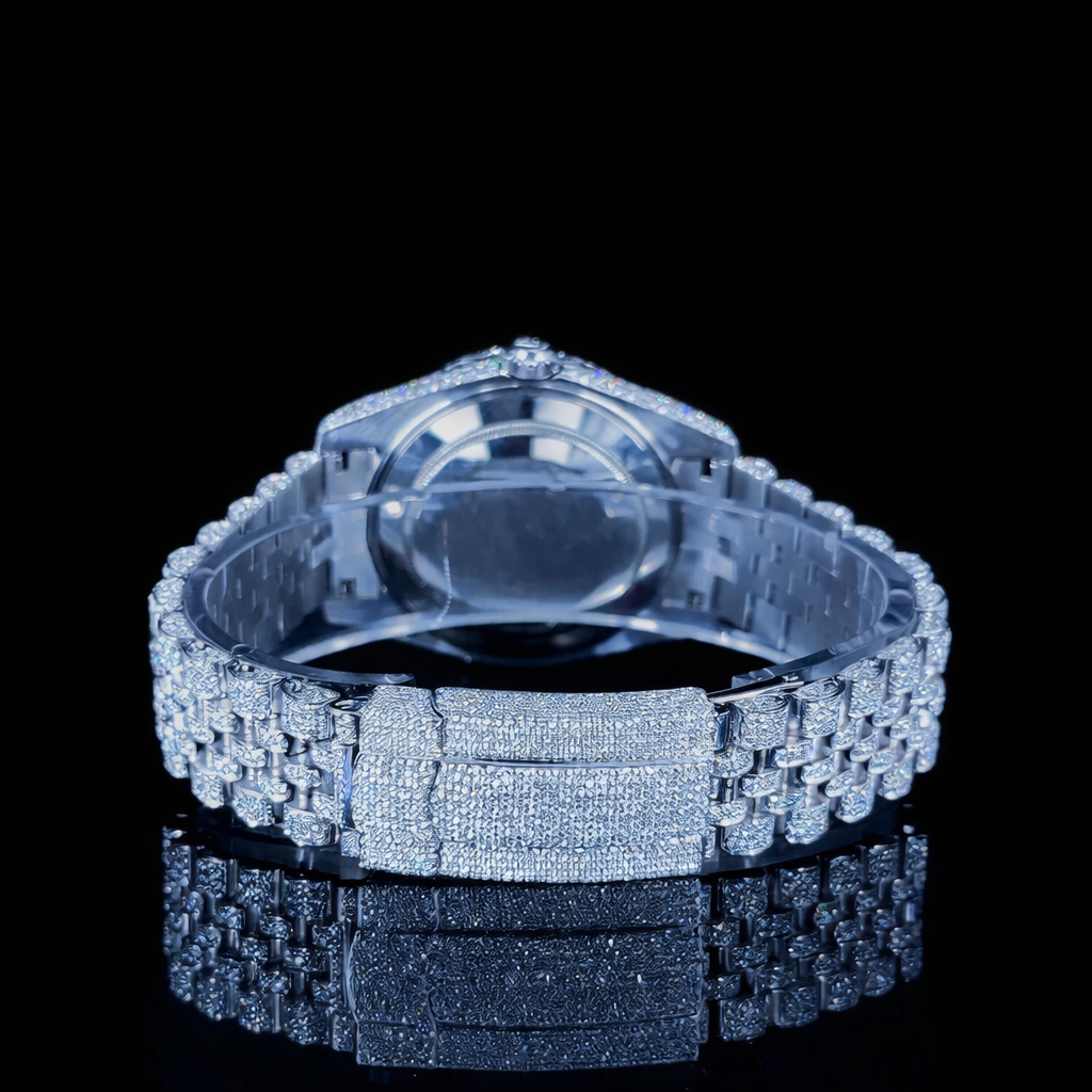 Rainbow Arabic Numerals White Dial Diamond Link Strap Moissanite Watch Rollie Inspired