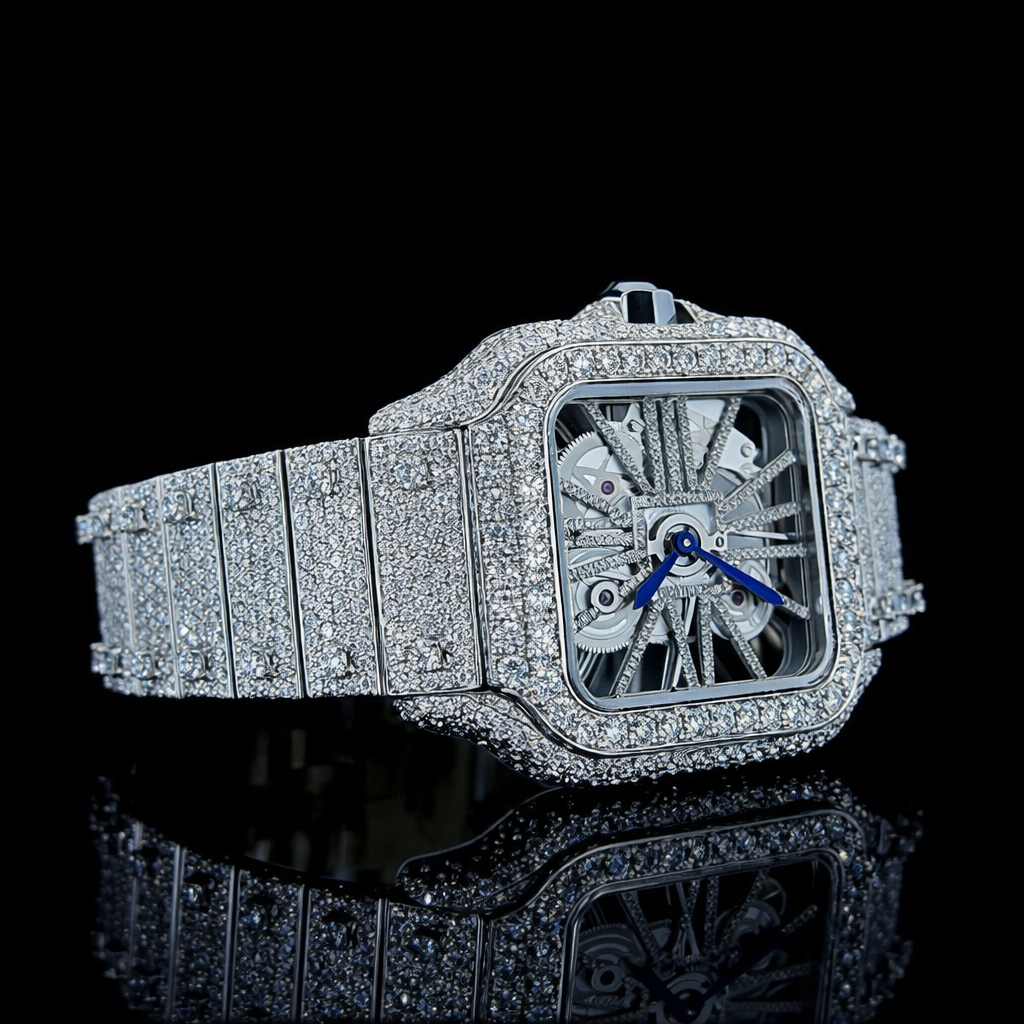 Iced Out Silver Skeleton Luxury Moissanite Watch Carti Inspired