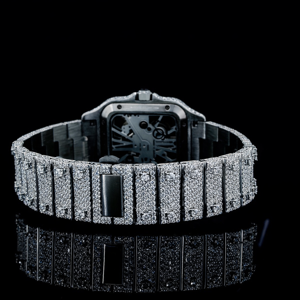 Iced Out Silver Skeleton Luxury Moissanite Watch Carti Inspired