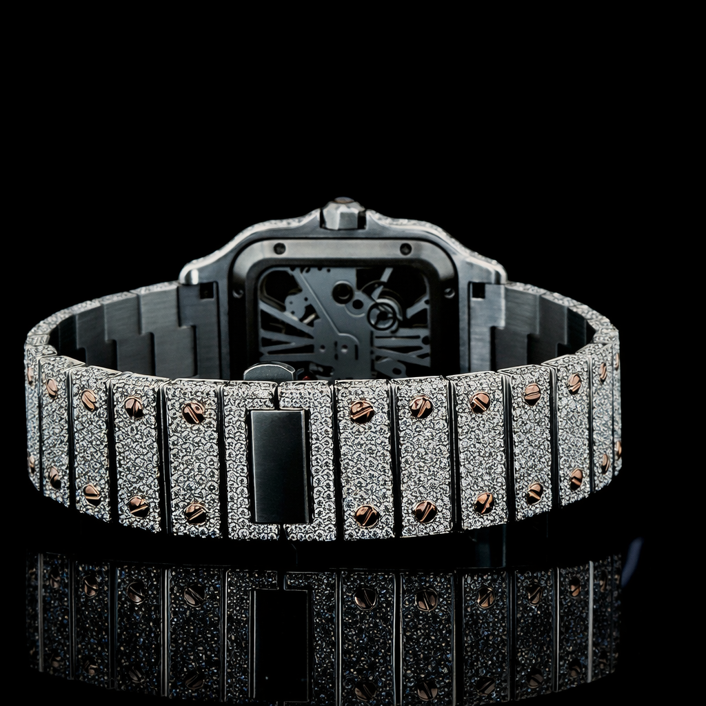 Iced Out Two Tone Rose Gold Skeleton Luxury Moissanite Watch Carti Inspired