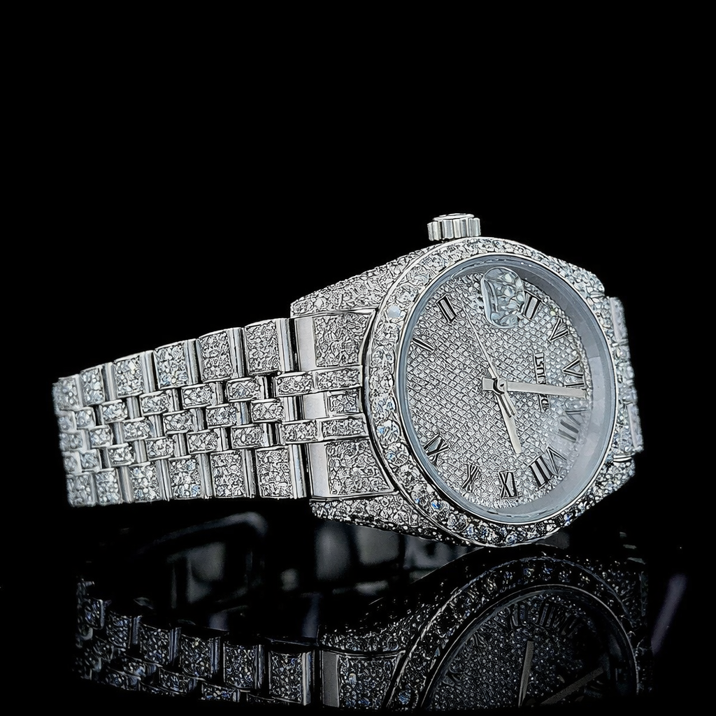 Fully Iced Roman Dial Jubilee Band Moissanite Watch Rollie Inspired