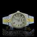 Fully Iced Two Tone Gold Roman Dial Jubilee Band Moissanite Watch Rollie Inspired