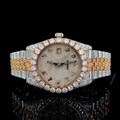 Fully Iced Two Tone Rose Gold Arabic Dial Jubilee Band Moissanite Watch Rollie Inspired