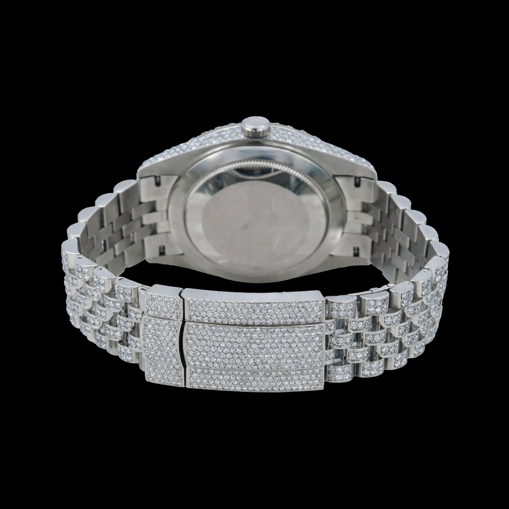 Fully Iced Silver Arabic Dial Jubilee Band Moissanite Watch Rollie Inspired