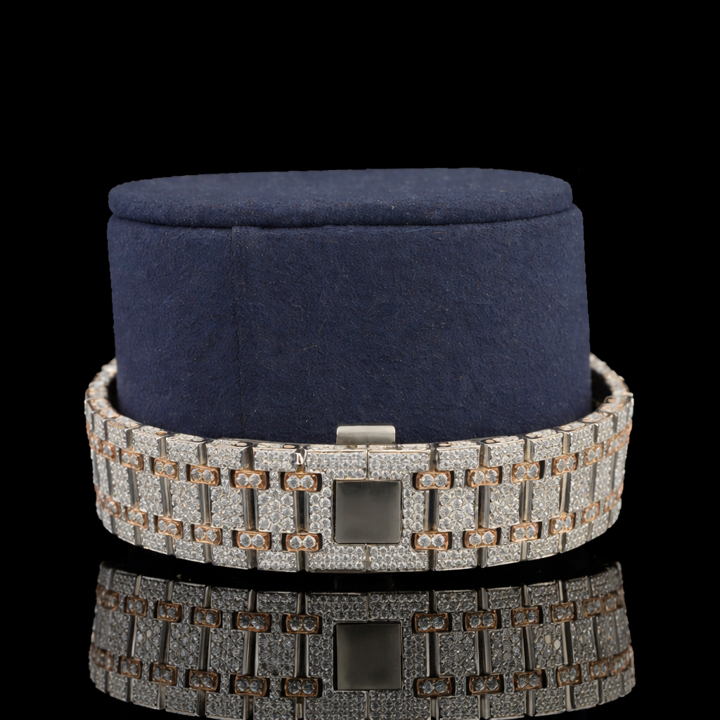 Two Tone Rose Gold Arabic Dial Iced Out Moissanite Diamond Watch AP Inspired