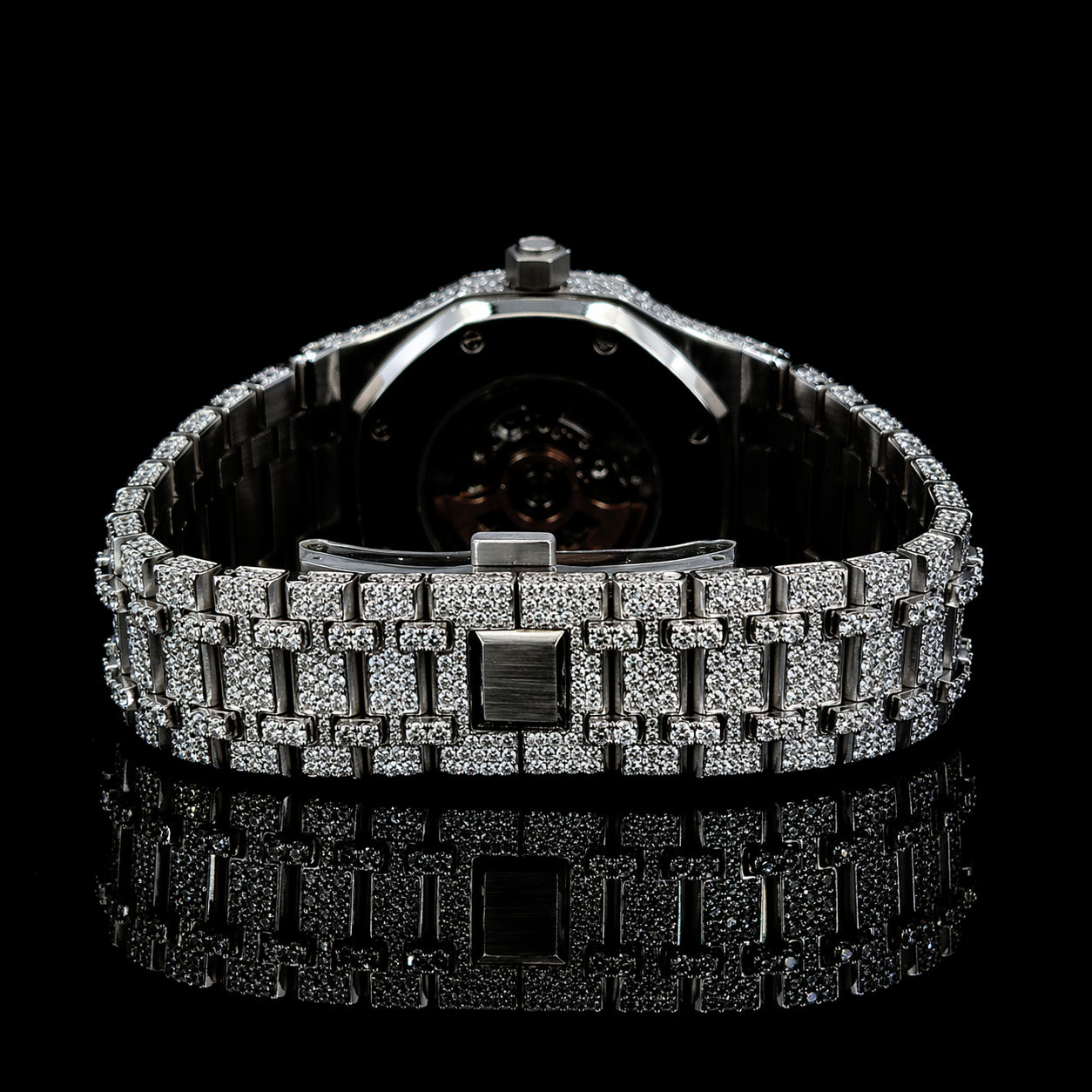 Black Skeleton Dial Silver Moissanite Watch AP Inspired