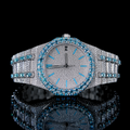 Blue Stick Markers White Dial Two Tone Blue Iced Moissanite Diamond Watch AP Inspired