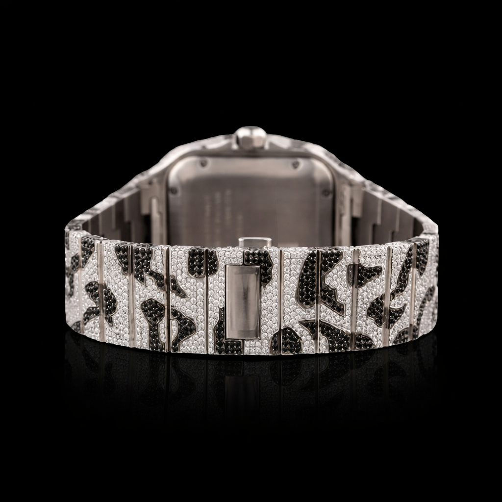 Roman Dial Black Camouflage Iced Out Strap Moissanite Watch Carti Inspired
