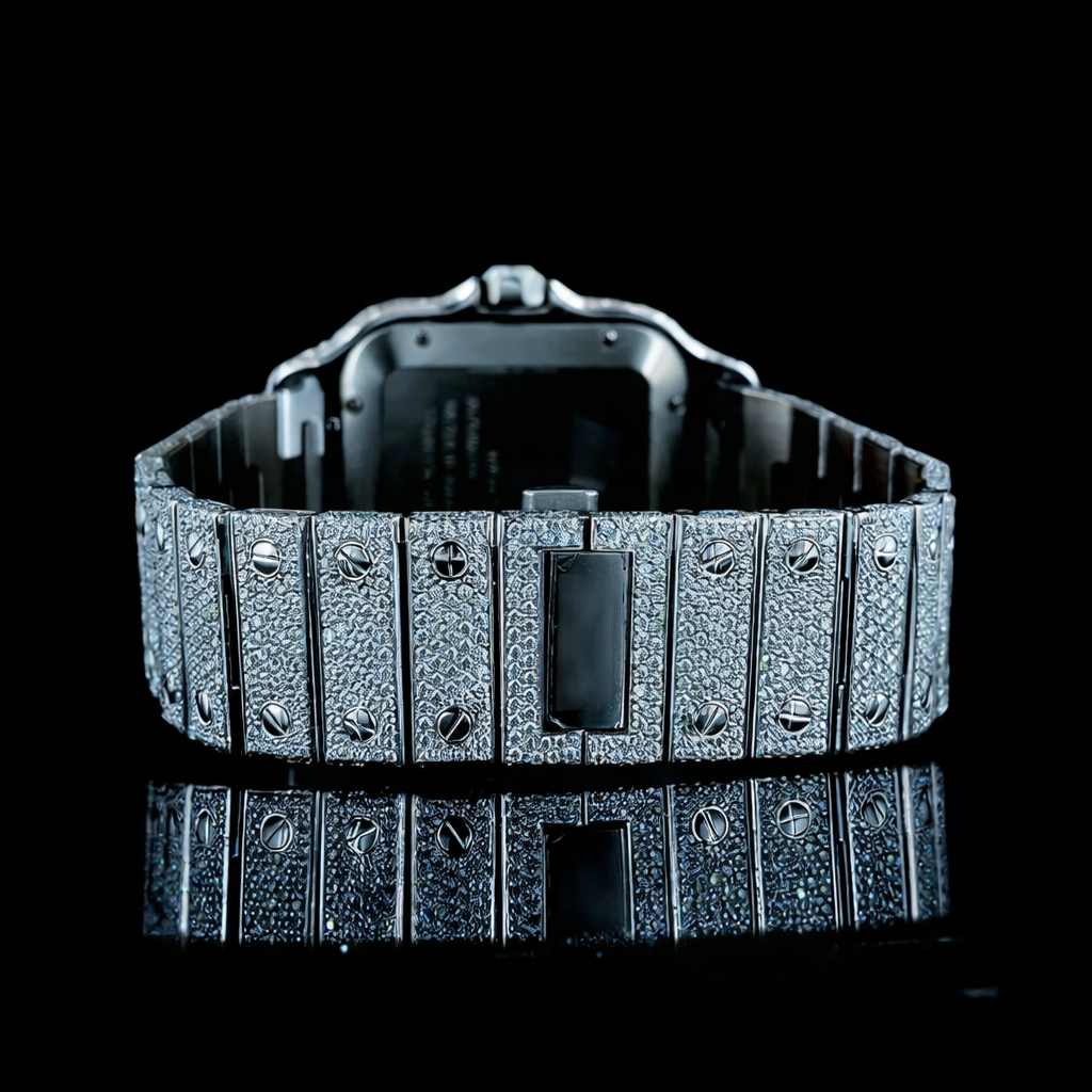 Iced Out Blue Roman Numeral Dial Moissanite Watch Carti Inspired