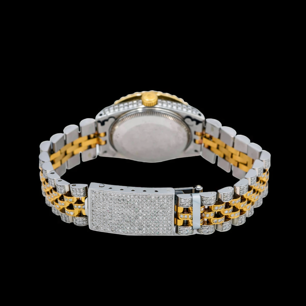 Roman Numerals Red Dial Two Tone Moissanite Watch Rollie Inspired