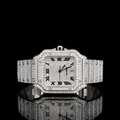 Fully Iced Black Roman Numerals White Dial Santos Style Moissanite Diamond Watch Carti Inspired