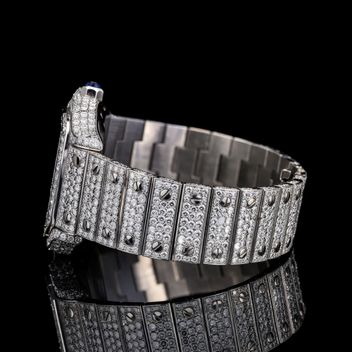 Fully Iced Black Roman Numerals White Dial Santos Style Moissanite Diamond Watch Carti Inspired