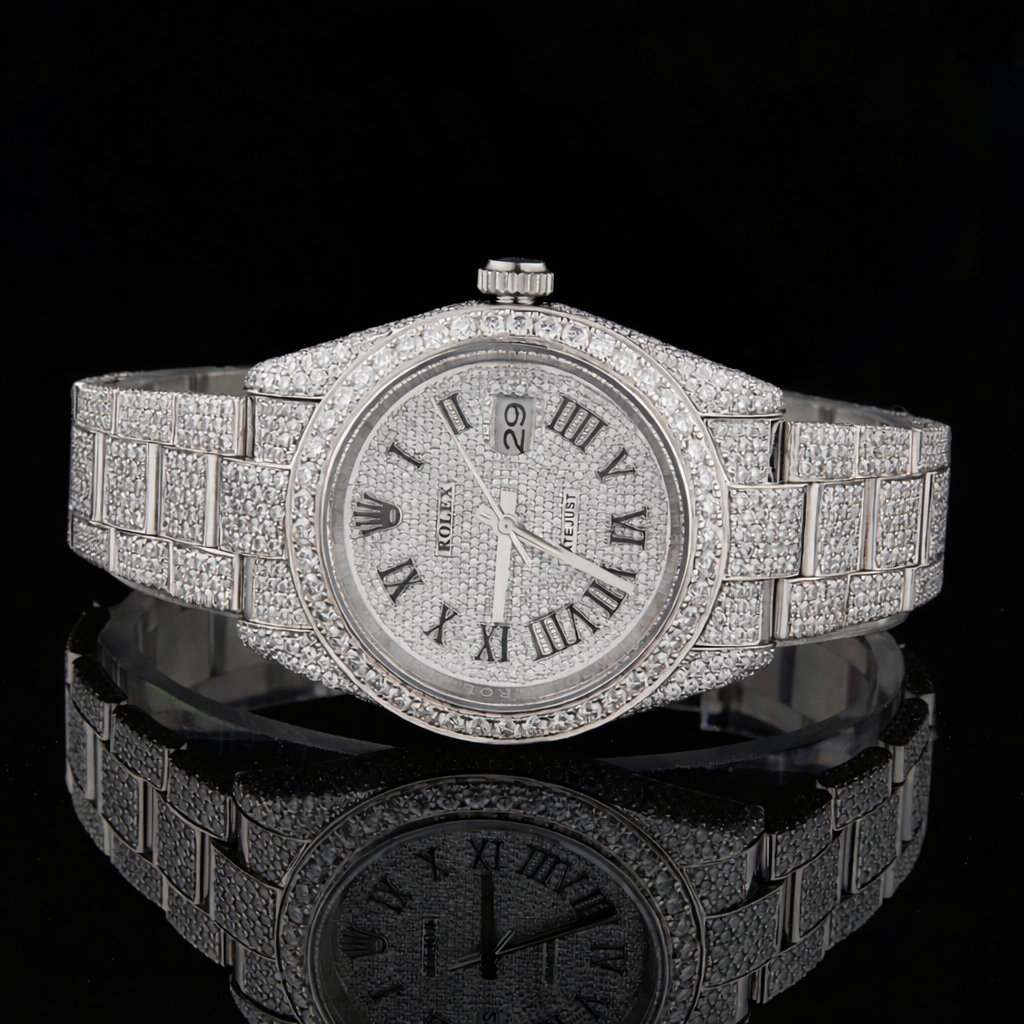 Iced Out Luxury Timepiece Silver Rollie Inspired
