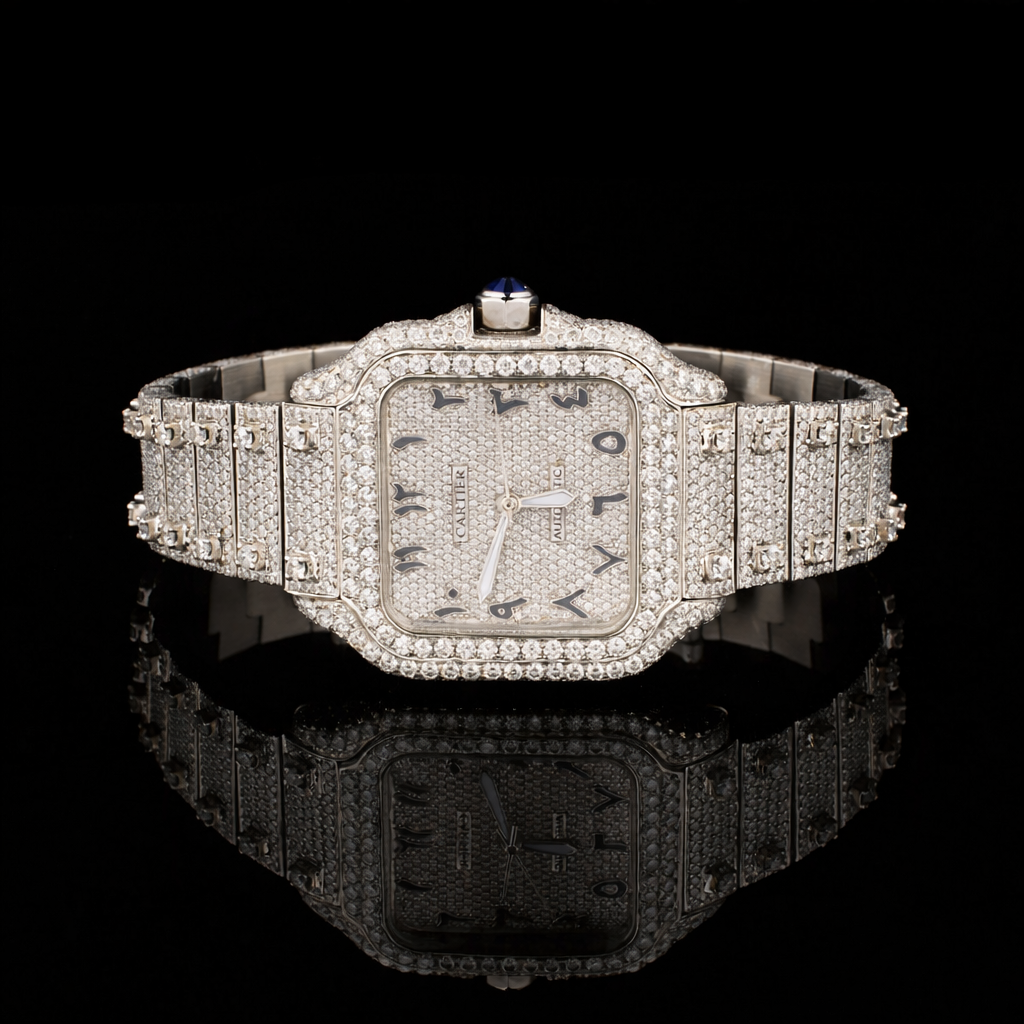 Iced-Out Square Luxury Watch Silver Carti Inspired