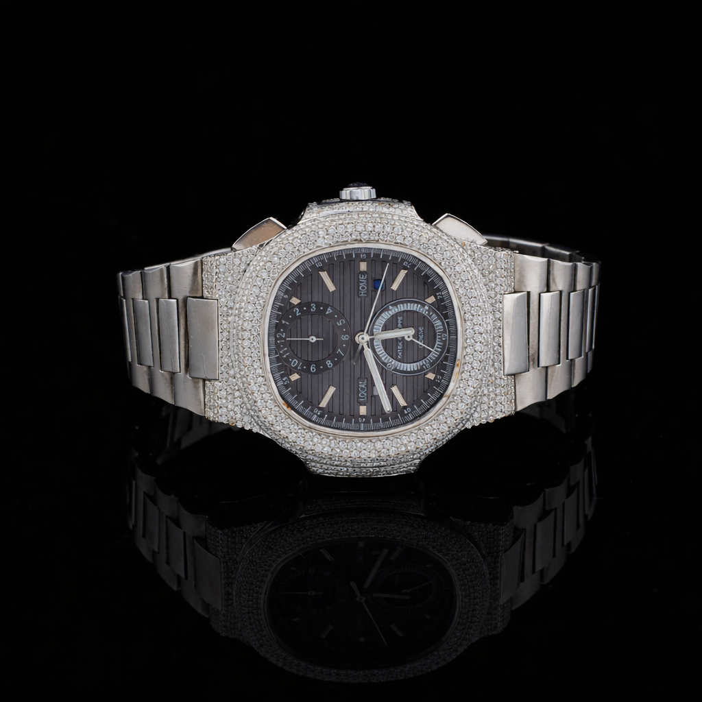 Moissanite Iced Bezel Luxury Automatic Oval Watch Silver PF Inspired